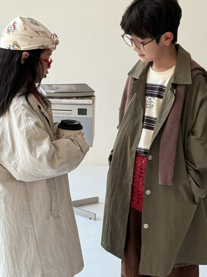 ロングコート Green / 90cm 肩袖切り替えミドル丈ジャケット トレンチ風ルーズフィットロングコート【mh0010766】