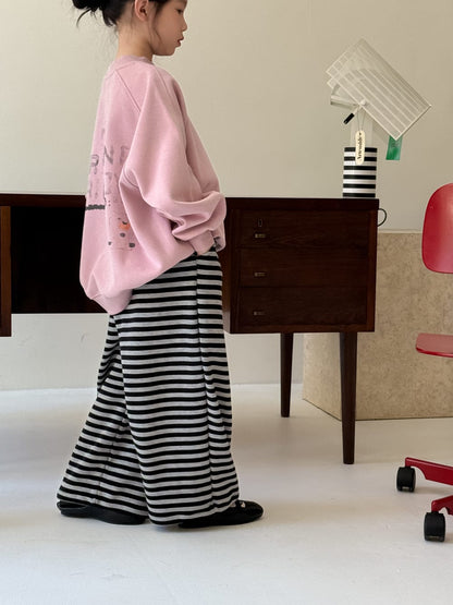 ロングパンツ・スウェットパンツ Light Gray / 90cm ボーダーワイドパンツ ゆったりストレートスウェットパンツ【mh0010774】