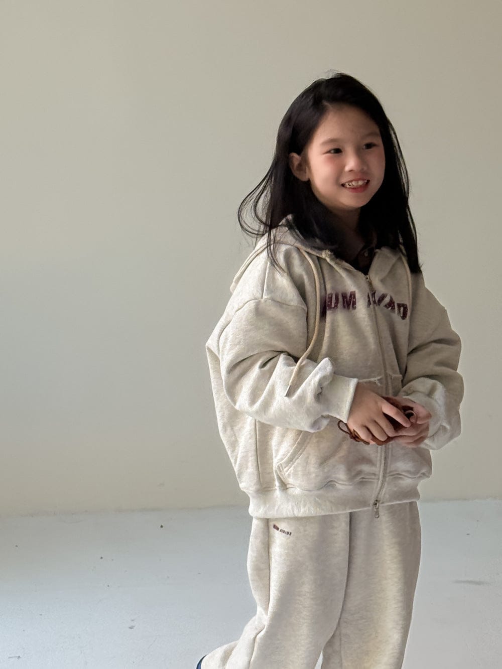 長袖セットアップ Light Gray / 90cm ロゴスウェットジップパーカー+スウェットパンツセットアップ【mh0010939】