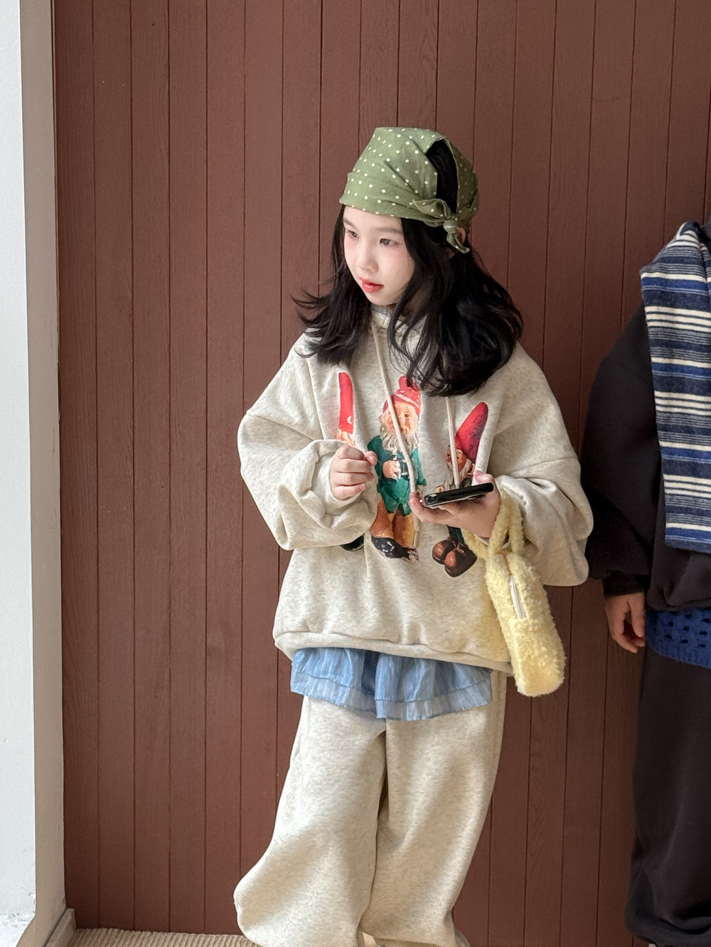 長袖セットアップ Light Gray / 90cm スウェットセットアップ キッズ 裏起毛 ノーム柄 フード付 厚手 ゆったり【mh0011656】