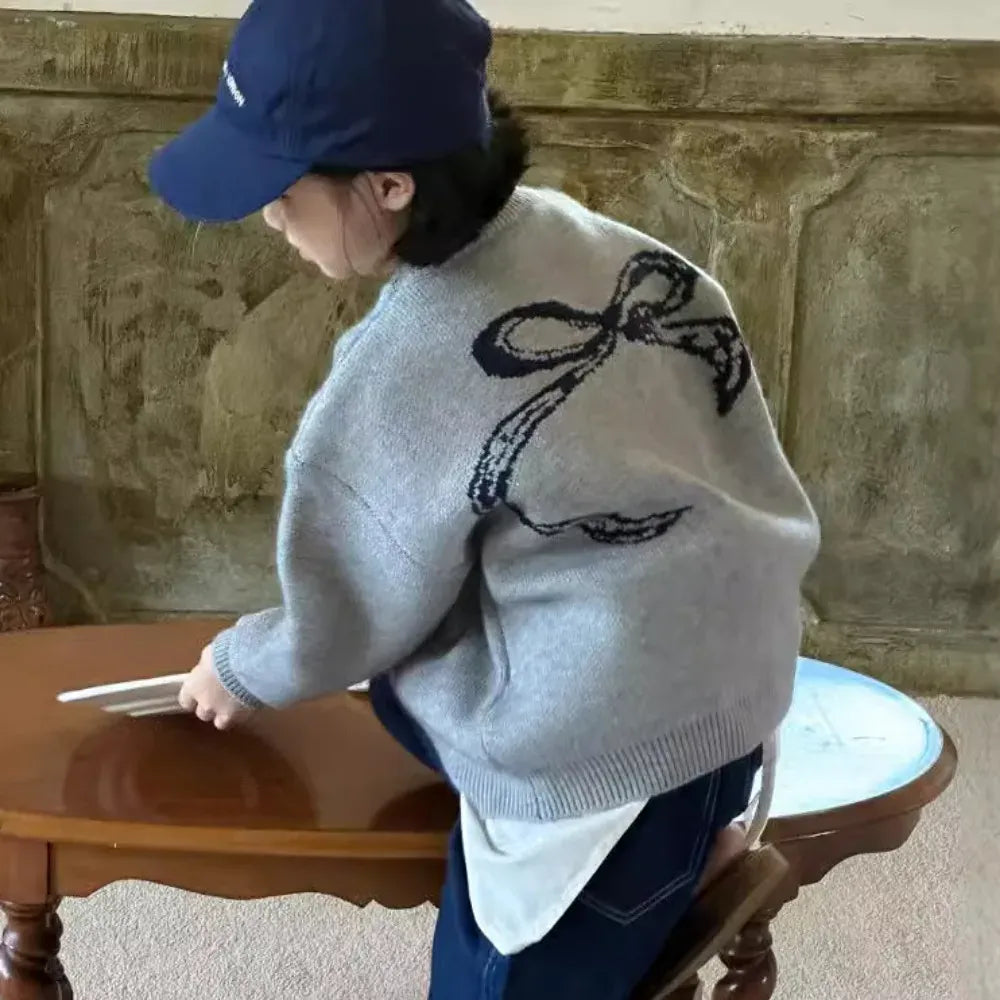 ニット・セーター キッズトップス ビッグリボン長袖ニットセーター グレー【mh0006863】