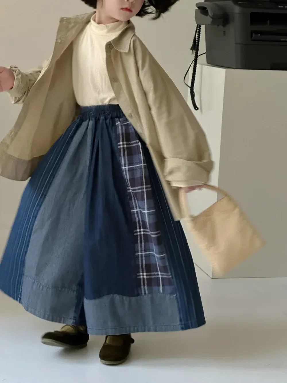 デニムパンツ キッズパンツ パッチワークデニムワイドルーズビッグシルエットパンツ ガウチョパンツ【mh0007106】