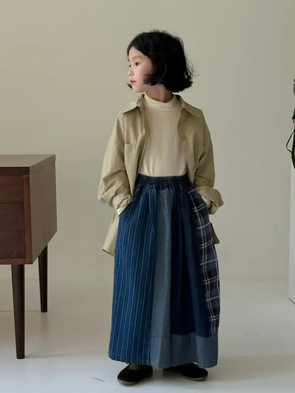 デニムパンツ キッズパンツ パッチワークデニムワイドルーズビッグシルエットパンツ ガウチョパンツ【mh0007106】