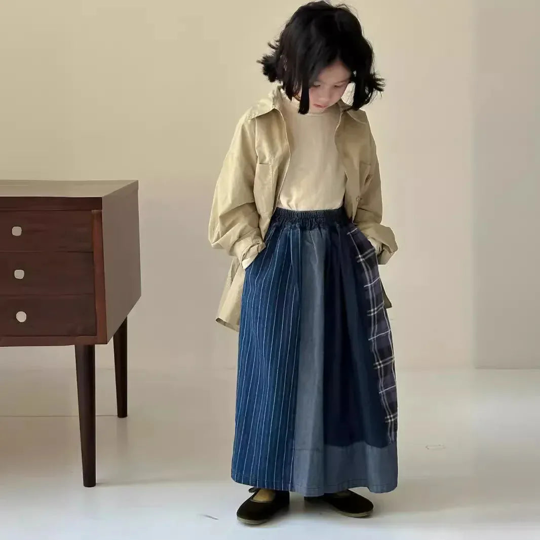 デニムパンツ キッズパンツ パッチワークデニムワイドルーズビッグシルエットパンツ ガウチョパンツ【mh0007106】