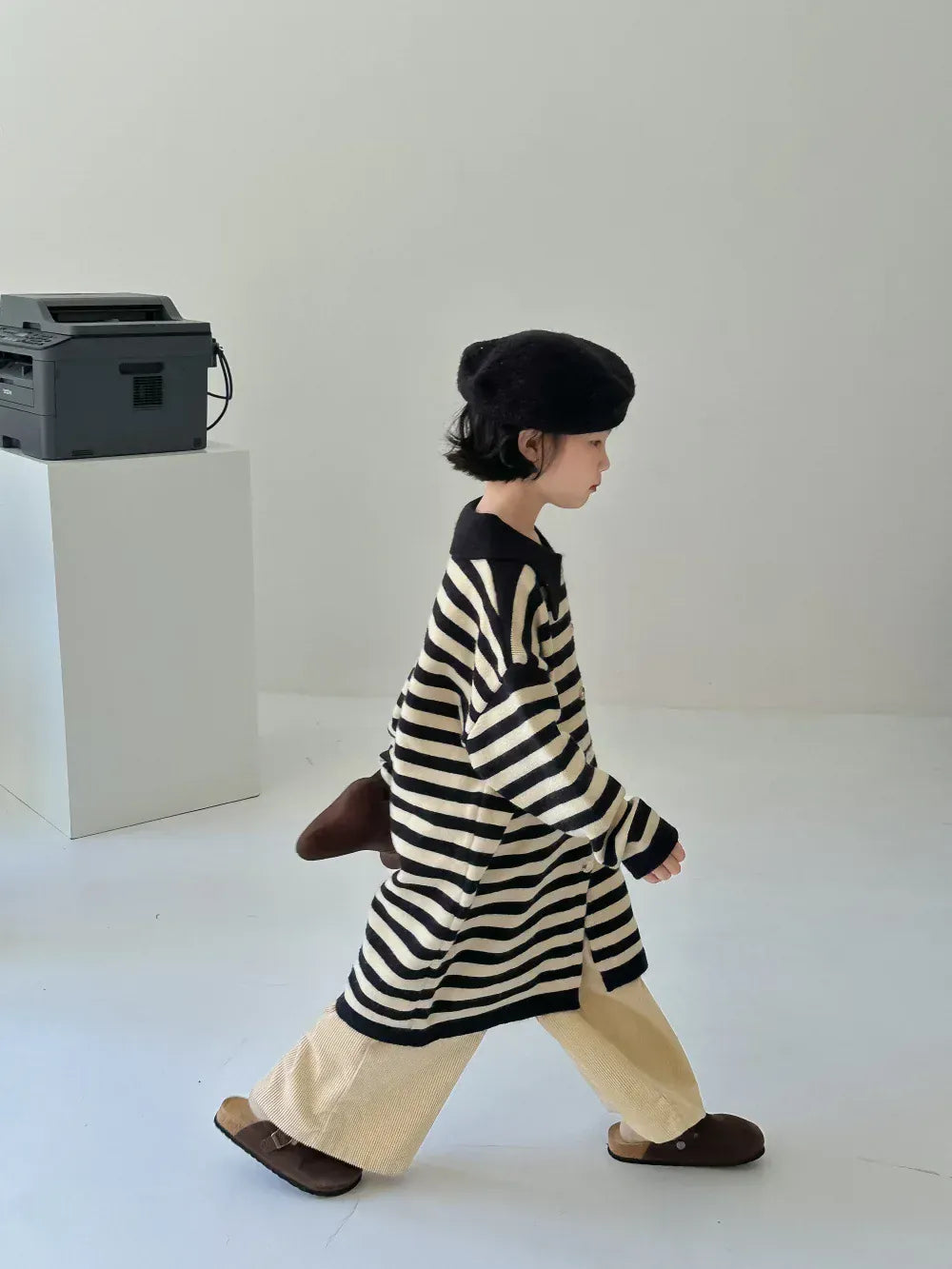 長袖ワンピース キッズトップス/ワンピース ボーダー長袖セーター/ポロ襟ボーダーフロントオープンワンピース リンクコーデ 兄弟姉妹 お揃いコーデ【mh0007138】