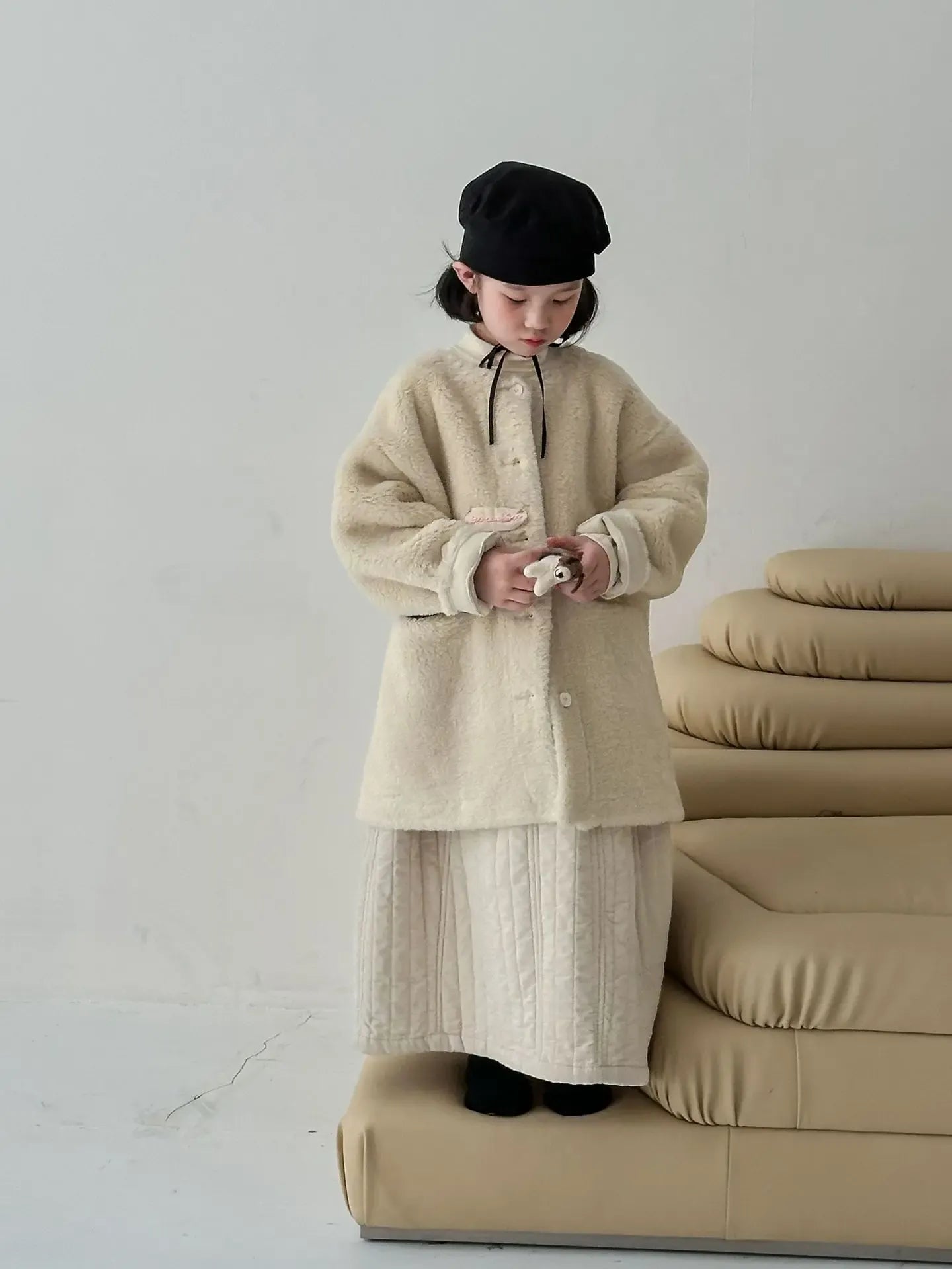 ショートコート・ジャケット・ジャンパー キッズアウター ボアフリースビッグシルエットノーカラーコートジャケット ベージュ【mh0007593】