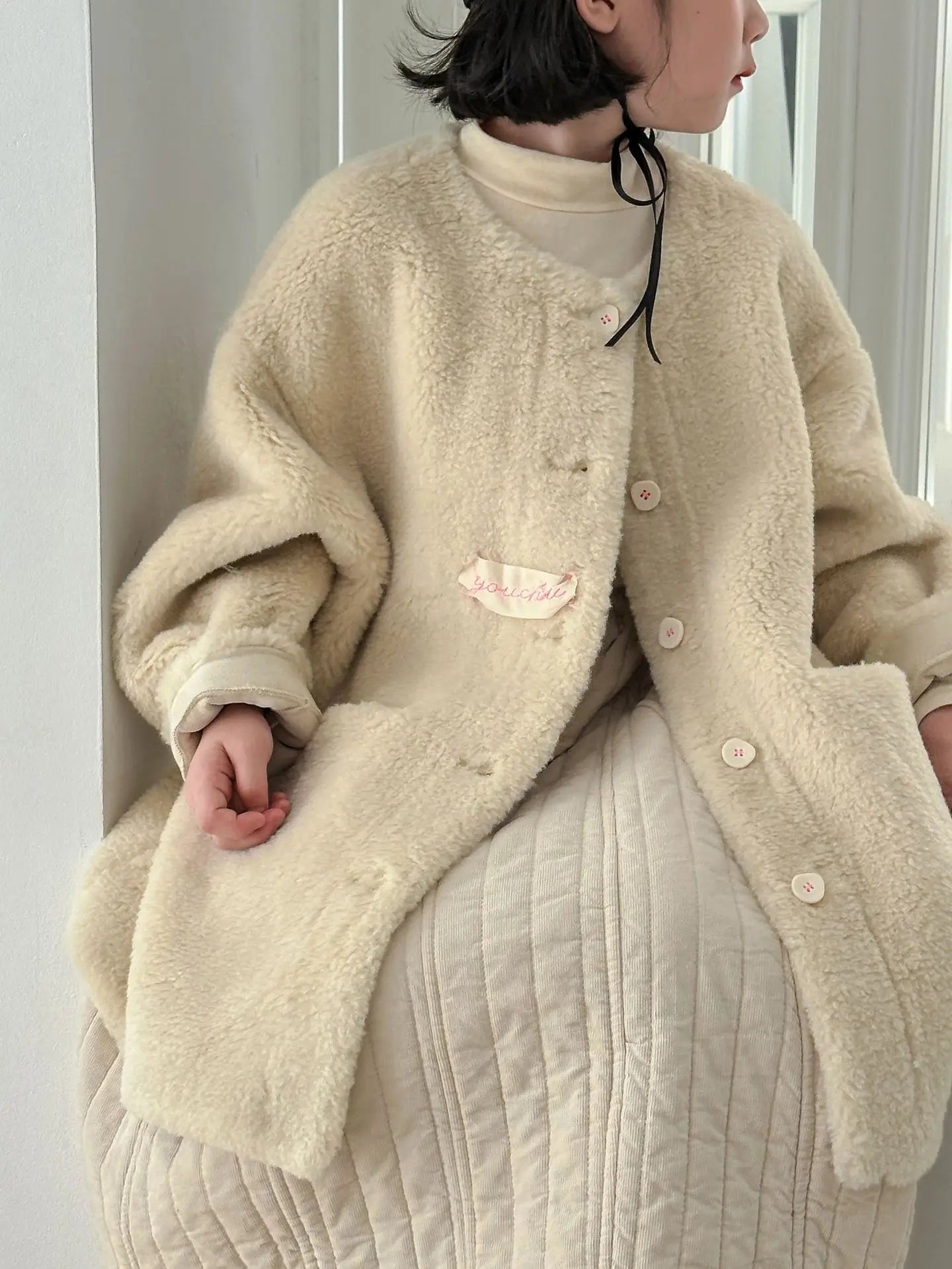 ショートコート・ジャケット・ジャンパー キッズアウター ボアフリースビッグシルエットノーカラーコートジャケット ベージュ【mh0007593】