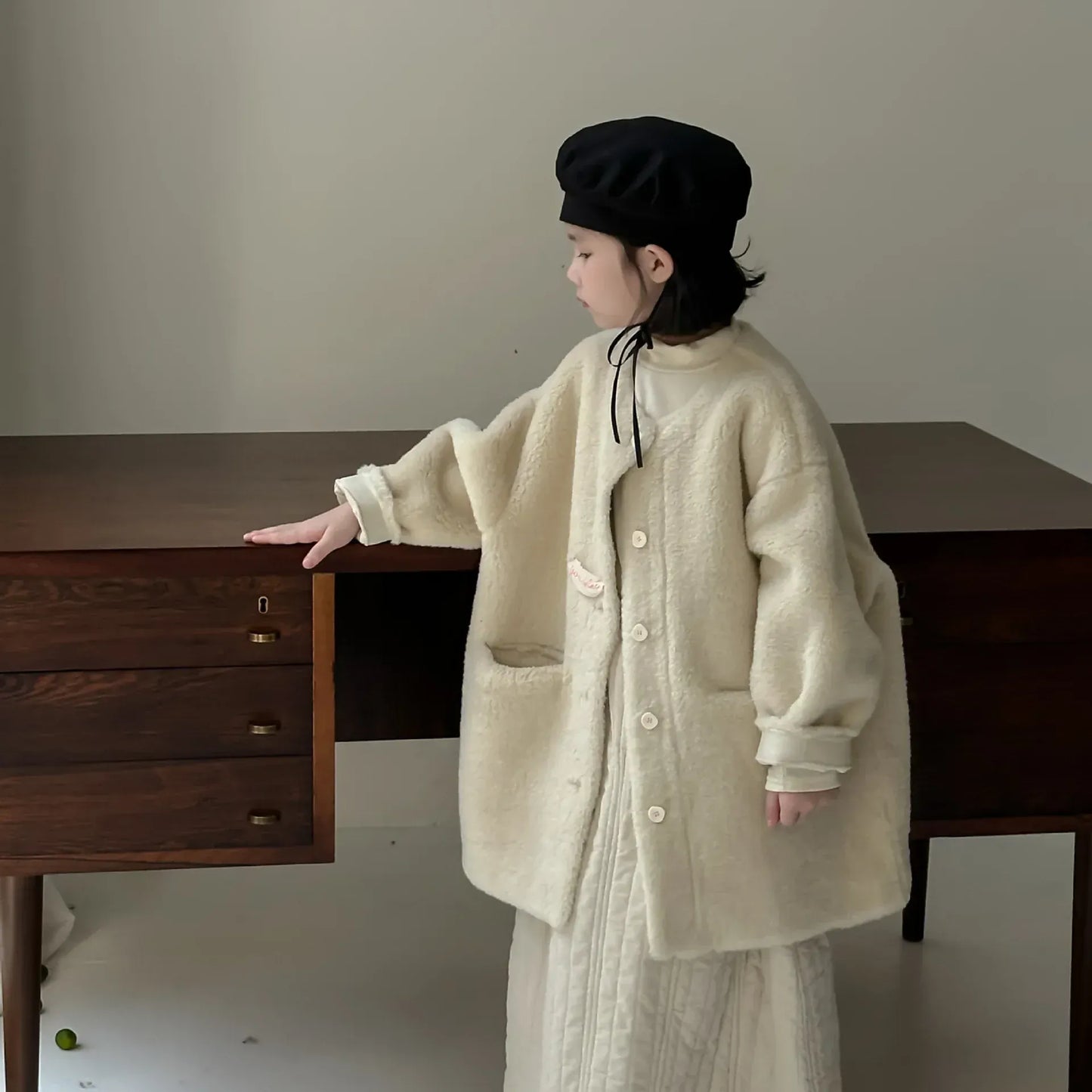 ショートコート・ジャケット・ジャンパー キッズアウター ボアフリースビッグシルエットノーカラーコートジャケット ベージュ【mh0007593】