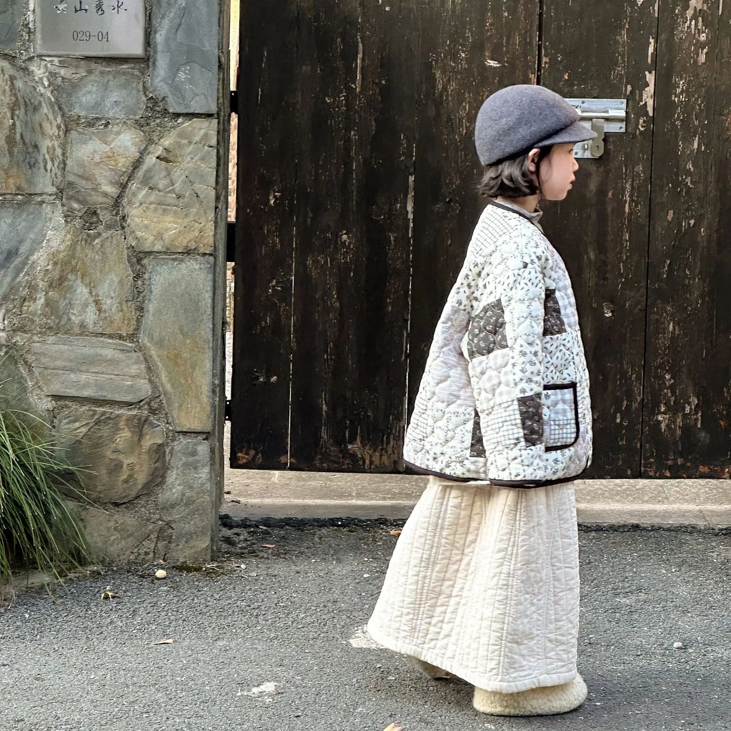 ショートコート・ジャケット・ジャンパー キッズアウター フラワープリントパッチワークノーカラーキルティングジャケットコート【mh0007596】