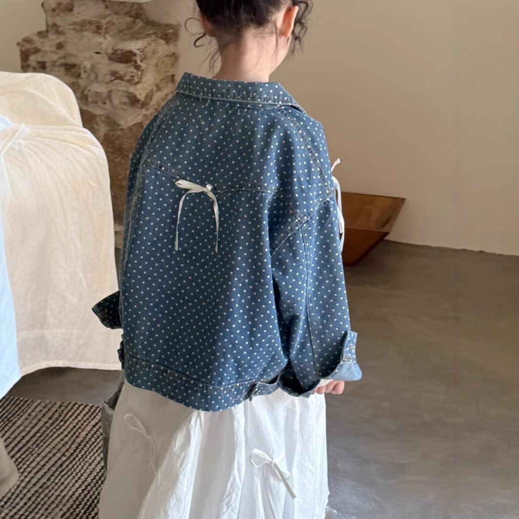 ショートコート・ジャケット・ジャンパー キッズジャケット 水玉ドットプリントリボンデニムシャツジャケット【mh0009110】