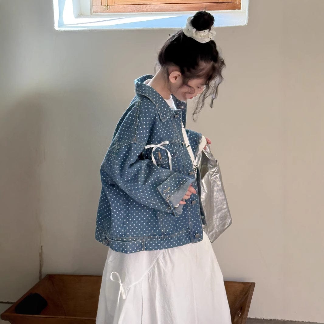 ショートコート・ジャケット・ジャンパー キッズジャケット 水玉ドットプリントリボンデニムシャツジャケット【mh0009110】
