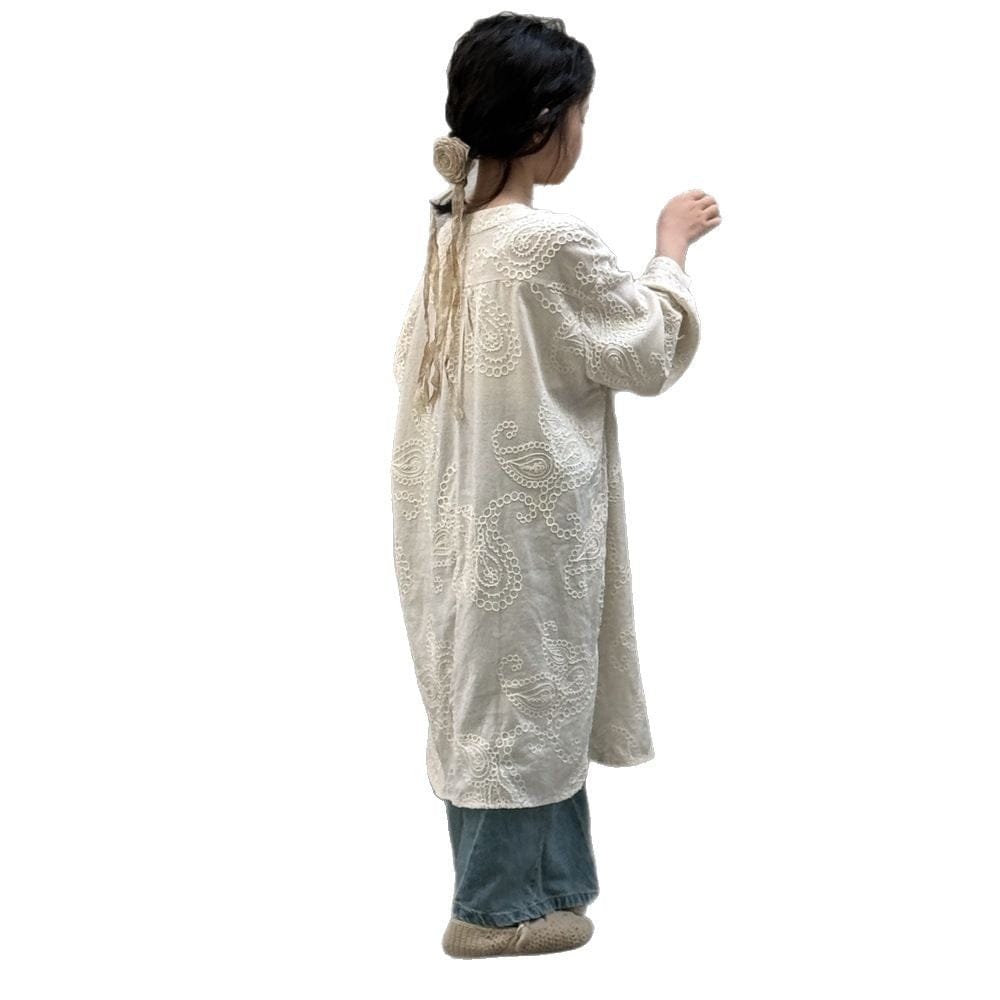 長袖ワンピース 刺繍レーススリット長袖ワンピース【mh0009680】