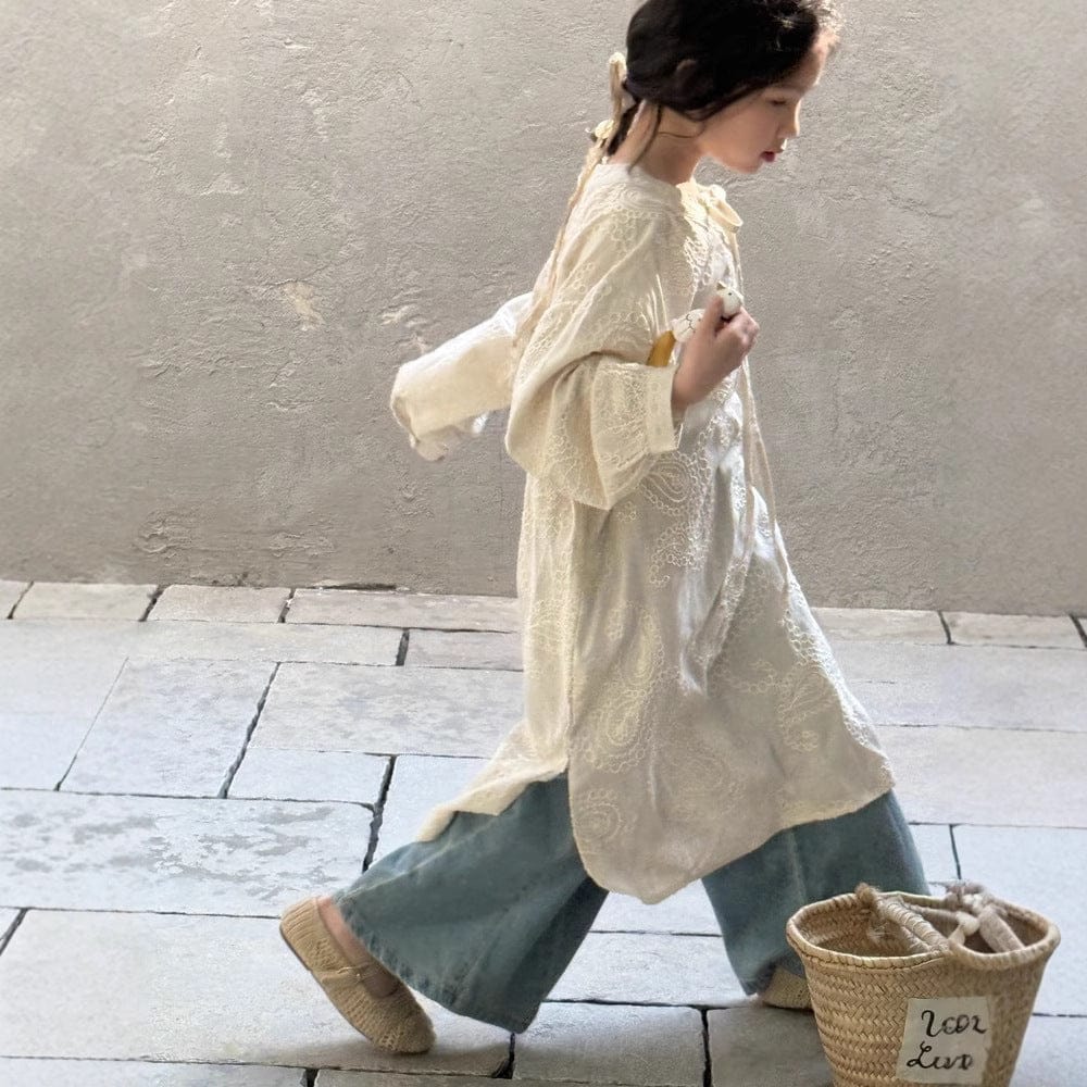 長袖ワンピース 刺繍レーススリット長袖ワンピース【mh0009680】