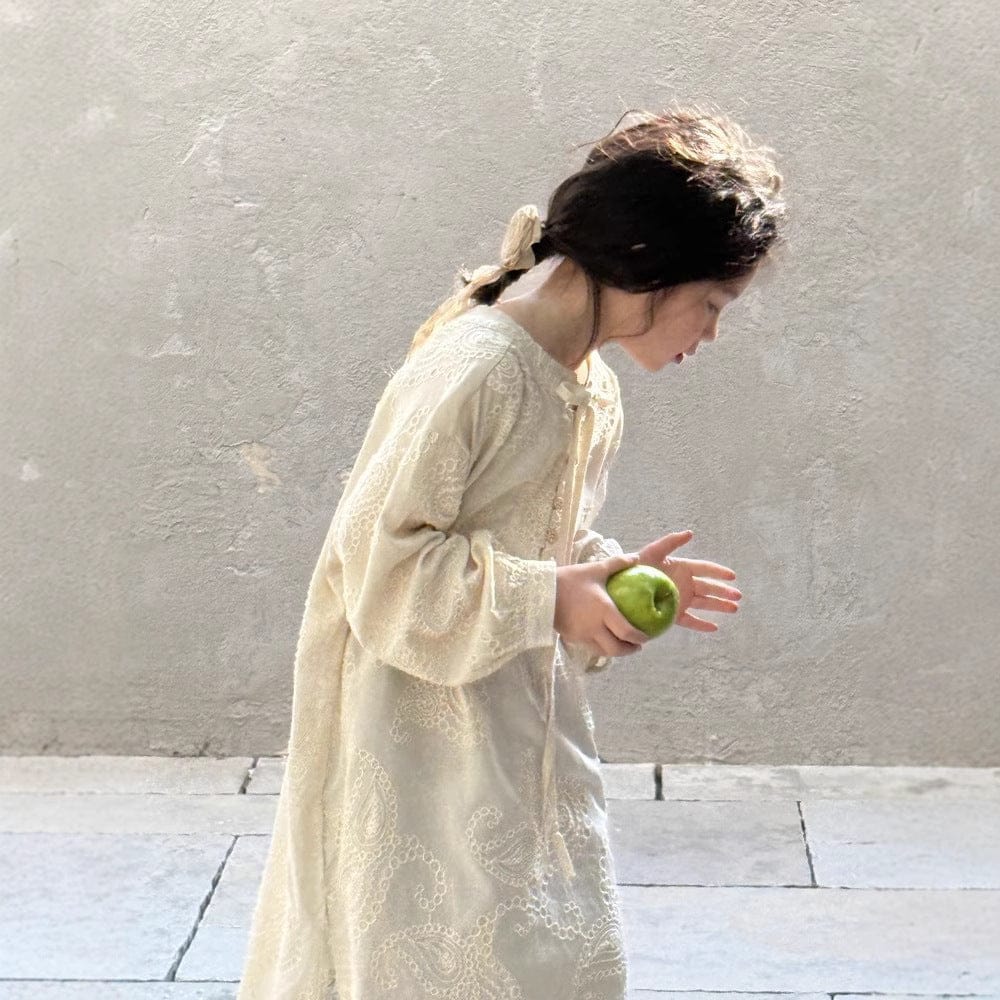 長袖ワンピース 刺繍レーススリット長袖ワンピース【mh0009680】