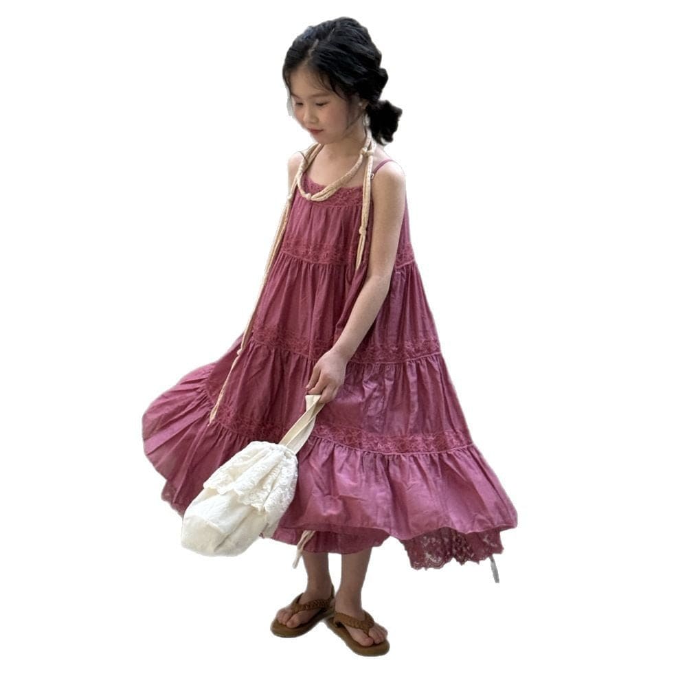 ノースリーブワンピース レースキャミソールティアードワンピース【mh0009682】