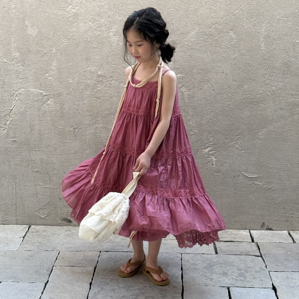 ノースリーブワンピース レースキャミソールティアードワンピース【mh0009682】