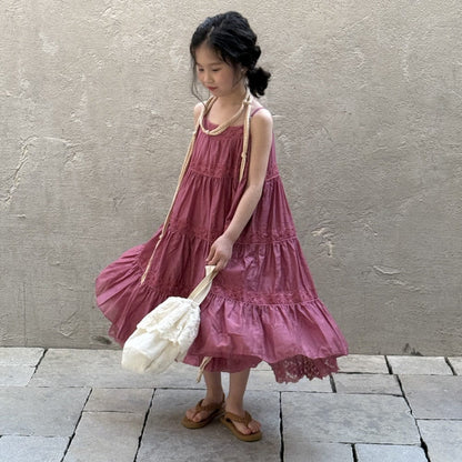 ノースリーブワンピース レースキャミソールティアードワンピース【mh0009682】