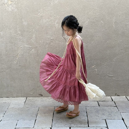 ノースリーブワンピース レースキャミソールティアードワンピース【mh0009682】