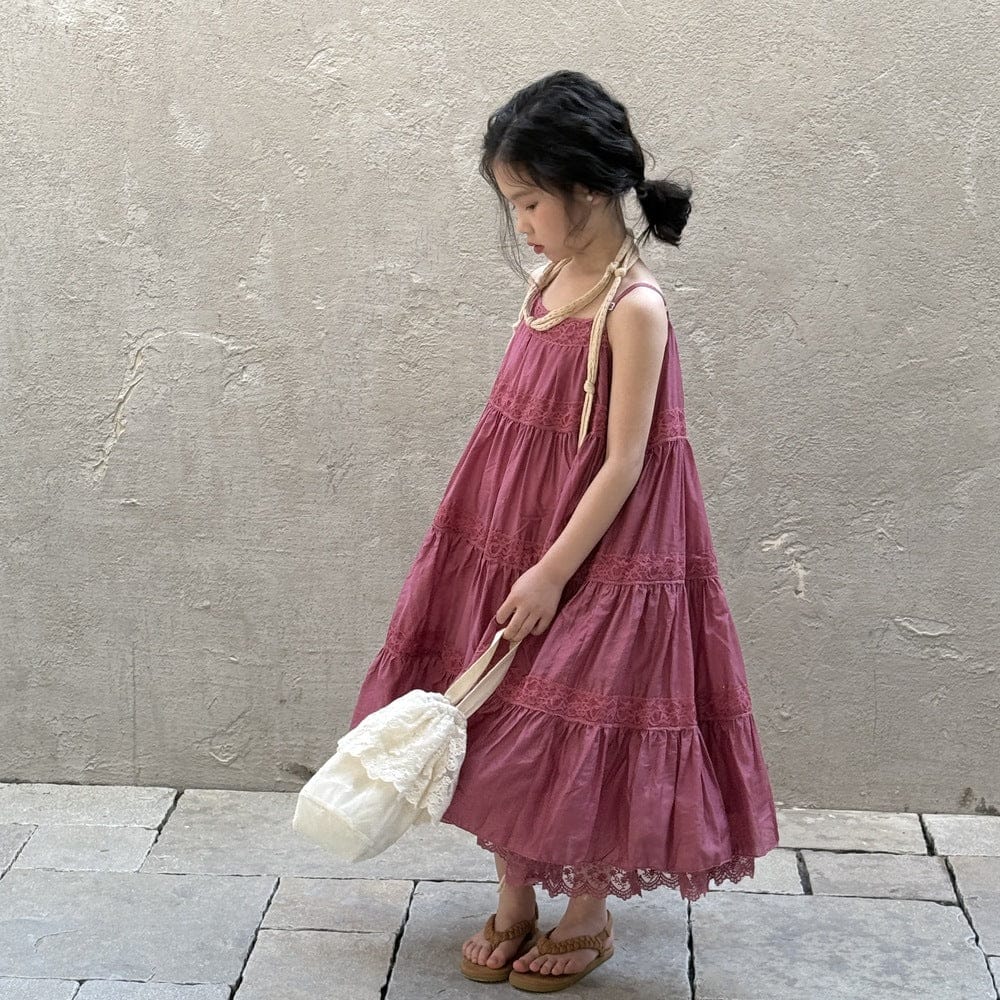 ノースリーブワンピース レースキャミソールティアードワンピース【mh0009682】