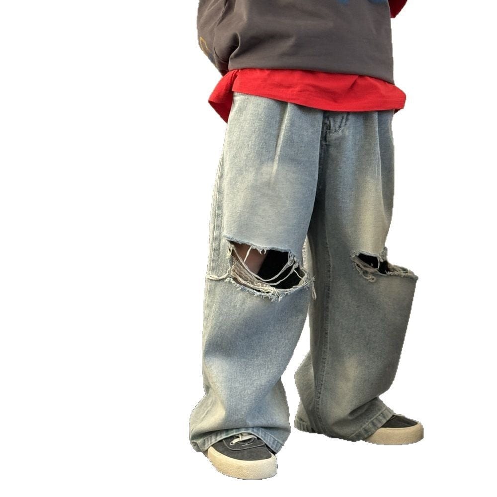 デニムパンツ ダメージ加工ワイドルーズデニムパンツジーンズ【mh0009687】