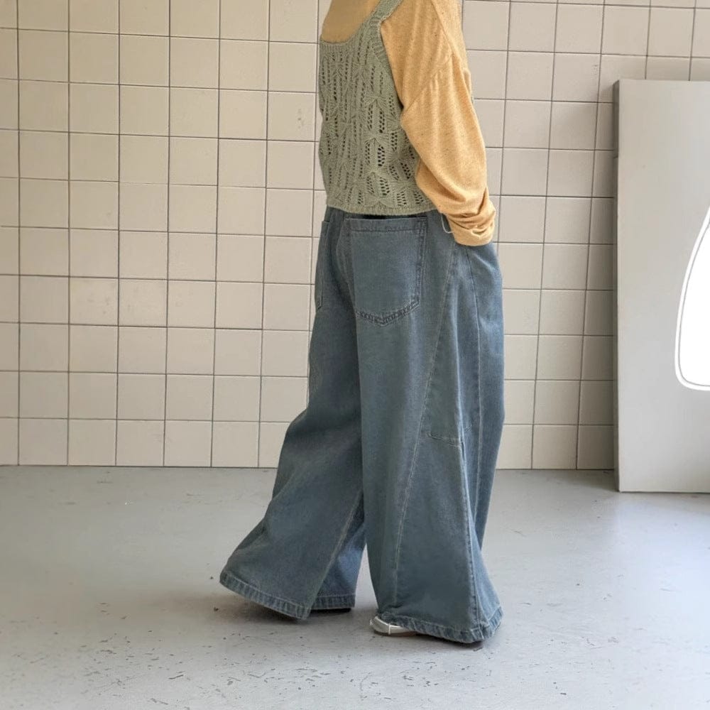 デニムパンツ ワイドフレアバギーデニムパンツジーンズ【mh0009689】