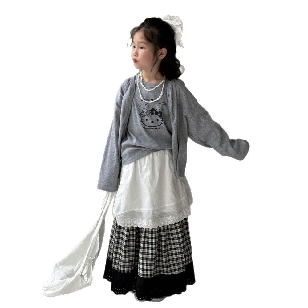 長袖セットアップ プリントアンサンブル/パッチワークルーズスカート【mh0009691】