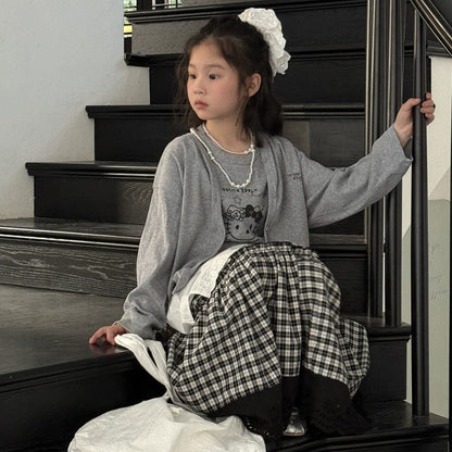 長袖セットアップ プリントアンサンブル/パッチワークルーズスカート【mh0009691】