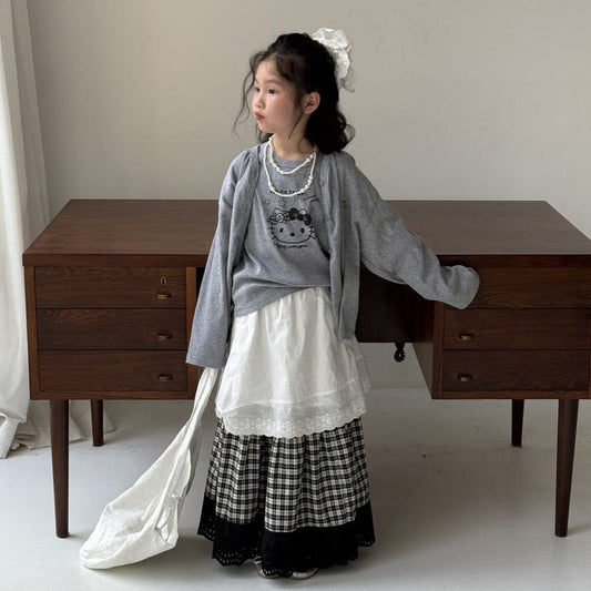 長袖セットアップ プリントアンサンブル/パッチワークルーズスカート【mh0009691】