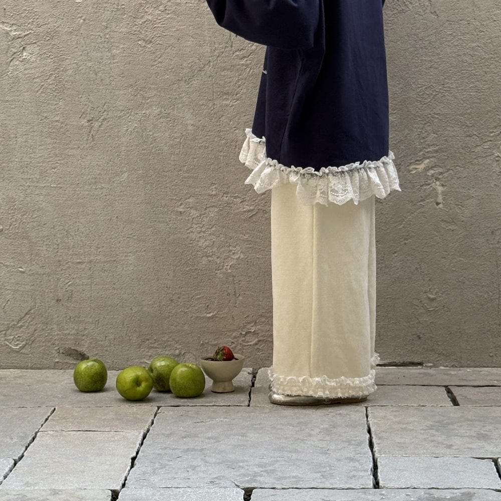 ロングパンツ・スウェットパンツ 裾レースフリルワイドルーズパンツ【mh0009694】