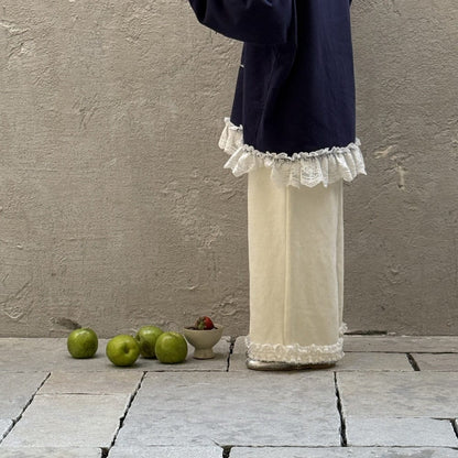 ロングパンツ・スウェットパンツ 裾レースフリルワイドルーズパンツ【mh0009694】