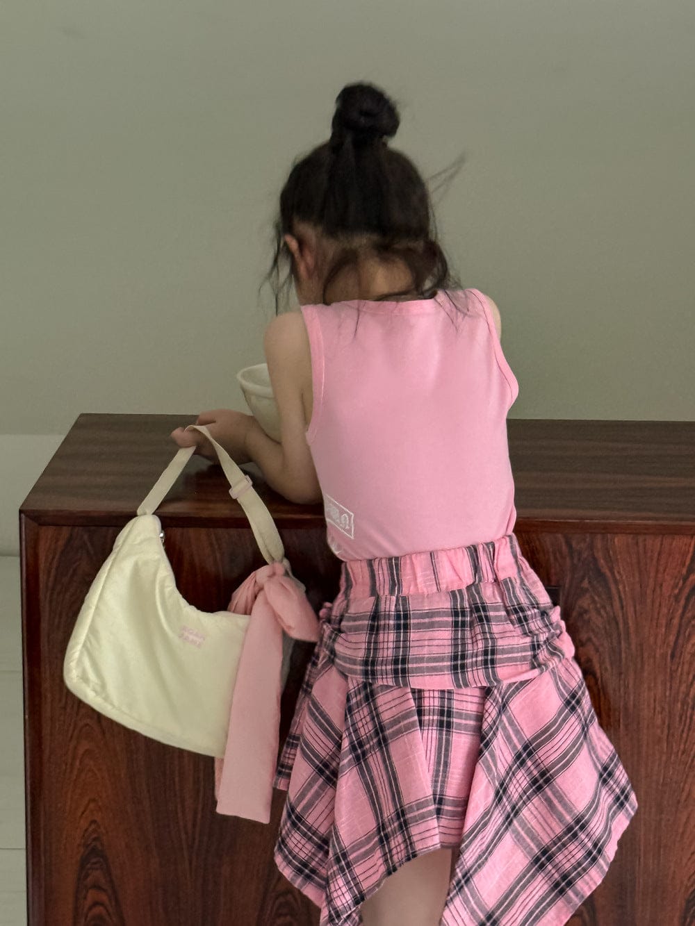 ノースリーブセットアップ レターロゴプリントタンクトップ/チェックアシメスカート【mh0010057】