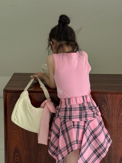 ノースリーブセットアップ レターロゴプリントタンクトップ/チェックアシメスカート【mh0010057】