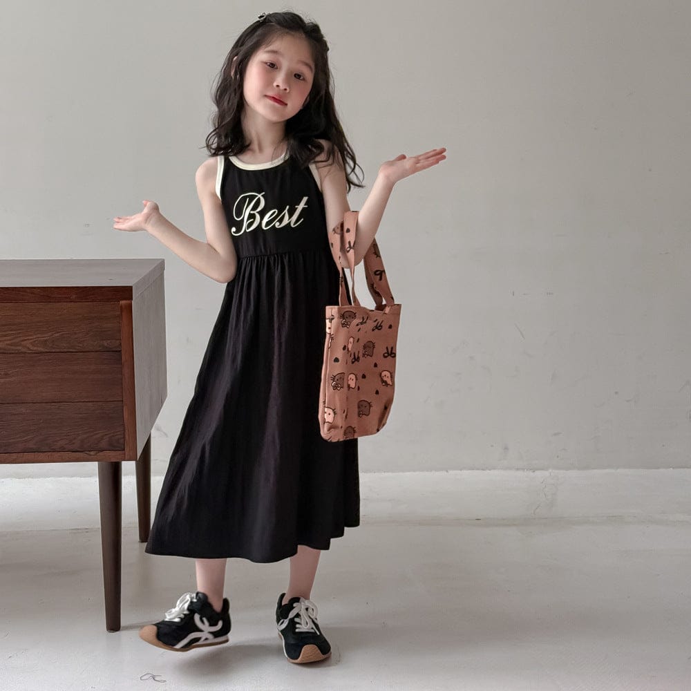 ノースリーブワンピース レターロゴプリントキャミソールワンピース【mh0010063】