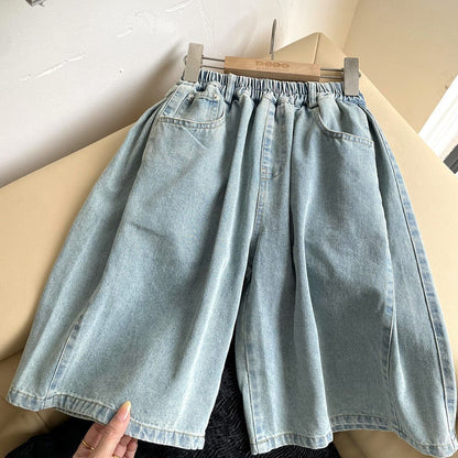 ロングパンツ・スウェットパンツ サイドプリーツワイドクロップドデニムパンツガウチョパンツ【mh0010064】