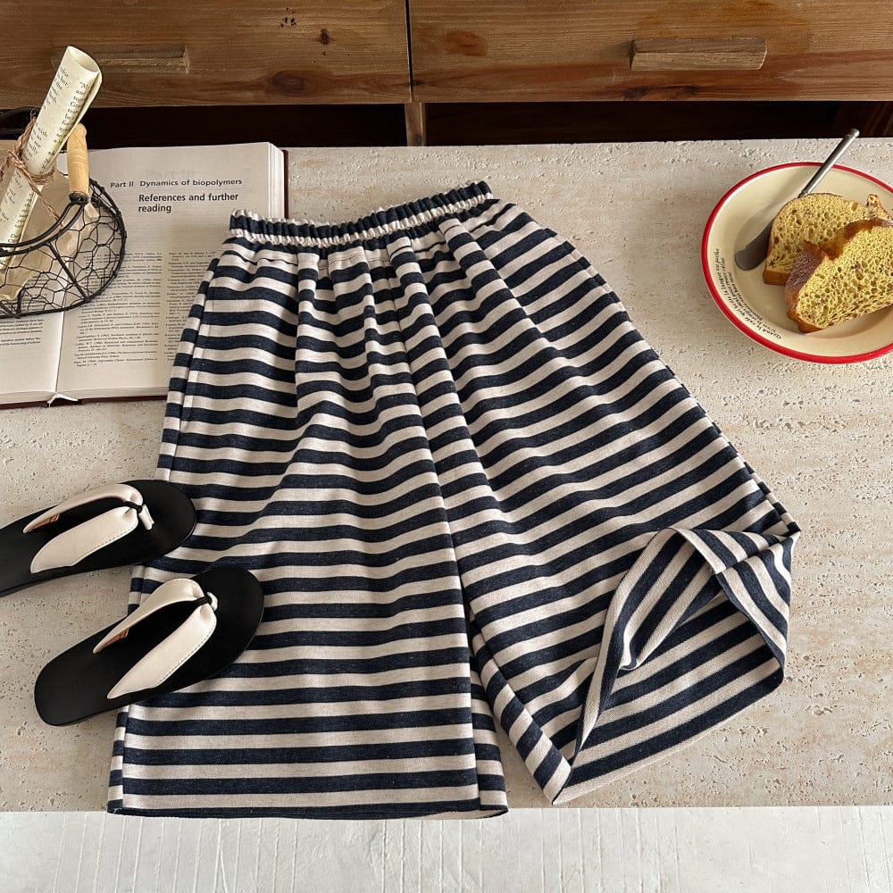 ロングパンツ・スウェットパンツ ボーダーワイドルーズクロップドパンツ【mh0010065】