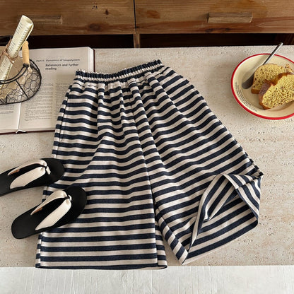 ロングパンツ・スウェットパンツ ボーダーワイドルーズクロップドパンツ【mh0010065】