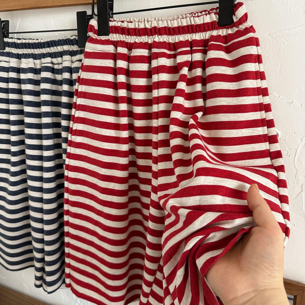 ロングパンツ・スウェットパンツ ボーダーワイドルーズクロップドパンツ【mh0010065】