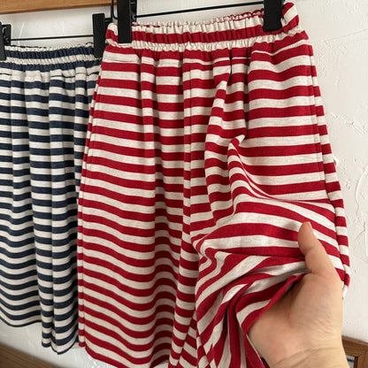 ロングパンツ・スウェットパンツ ボーダーワイドルーズクロップドパンツ【mh0010065】