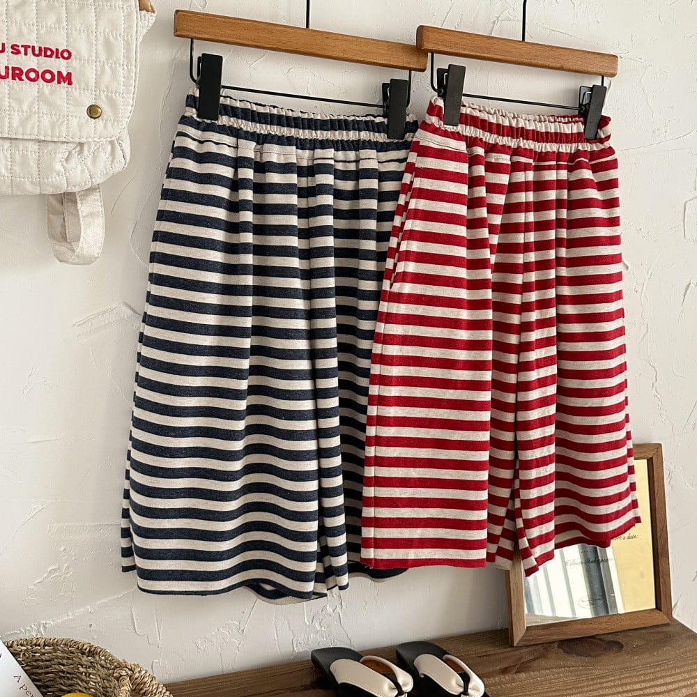 ロングパンツ・スウェットパンツ ボーダーワイドルーズクロップドパンツ【mh0010065】