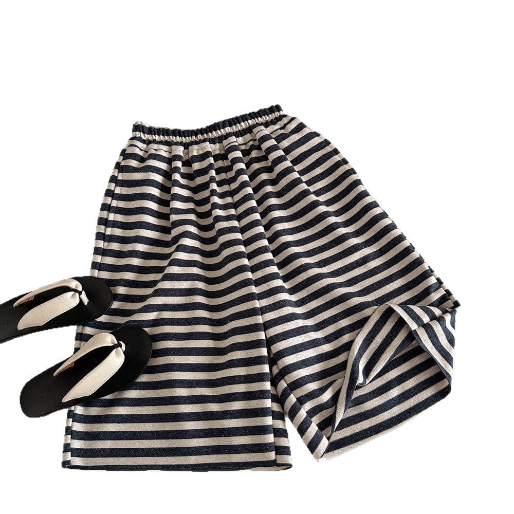 ロングパンツ・スウェットパンツ ボーダーワイドルーズクロップドパンツ【mh0010065】