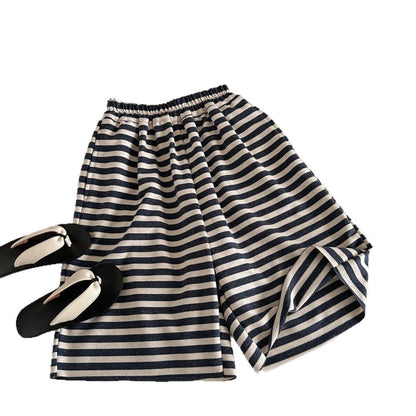 ロングパンツ・スウェットパンツ ボーダーワイドルーズクロップドパンツ【mh0010065】