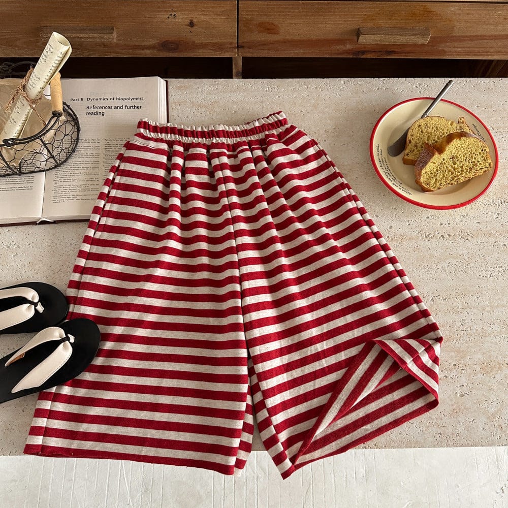 ロングパンツ・スウェットパンツ ボーダーワイドルーズクロップドパンツ【mh0010065】