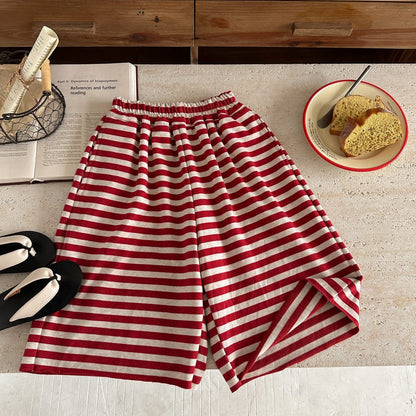 ロングパンツ・スウェットパンツ ボーダーワイドルーズクロップドパンツ【mh0010065】