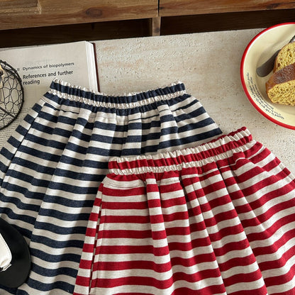 ロングパンツ・スウェットパンツ ボーダーワイドルーズクロップドパンツ【mh0010065】