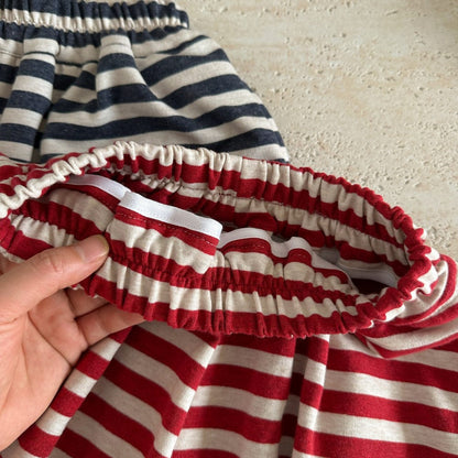 ロングパンツ・スウェットパンツ ボーダーワイドルーズクロップドパンツ【mh0010065】