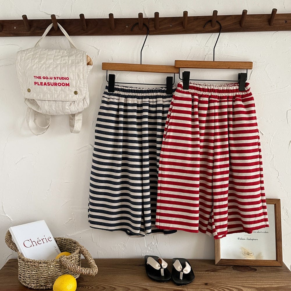 ロングパンツ・スウェットパンツ ボーダーワイドルーズクロップドパンツ【mh0010065】