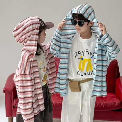 カーディガン・パーカー ボーダーフーディサマーカーディガンジャケット【mh0010070】