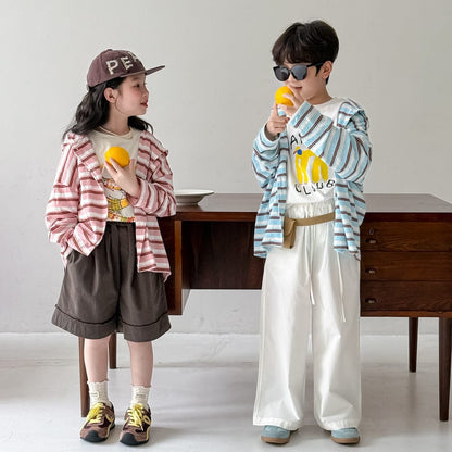 カーディガン・パーカー ボーダーフーディサマーカーディガンジャケット【mh0010070】