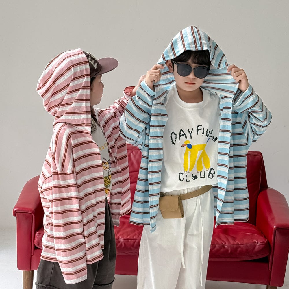 カーディガン・パーカー ボーダーフーディサマーカーディガンジャケット【mh0010070】