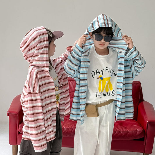 カーディガン・パーカー ボーダーフーディサマーカーディガンジャケット【mh0010070】